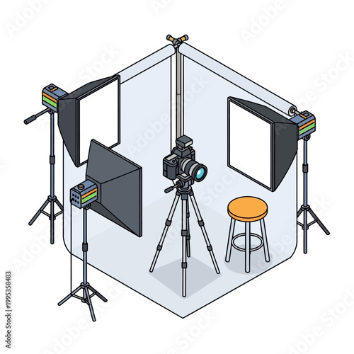 Camera studio photography lighting equipment setup.