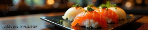Close-up sushi set, chopsticks, restaurant setting, restaurant, oriental, cuisine