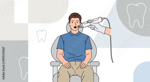 Patient undergoing oral examination with intraoral camera device