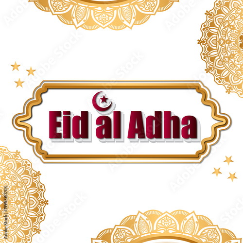 Happy eid al adha text typhography word ramadhan light with goat colorful