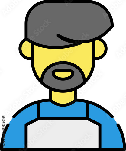 Flat design vector icon of a bearded man with short hair. Modern, minimalist graphic ideal for user profiles, avatars, and representing male professionals in digital interfaces and web applications