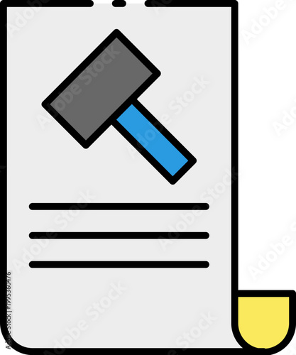Hammer and Document Icon Representing Legal or Construction Document, Law, or Bill Approval