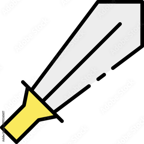 A stylized, flat vector illustration of a golden-hilted sword, evoking themes of history, fantasy, and combat