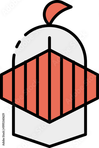 Medieval Knight's Helmet, Heraldic Emblem, and Protective Armor Design Illustration