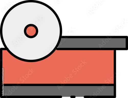 Illustration of a small portable cutting tool with a circular blade, designed for precision work and crafting applications