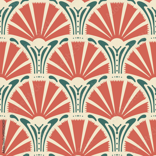 Retro seamless floral pattern from the 50s and 60s. Seamless abstract Vintage background in sixties style. Abstract geometric and floral patterns. Vector	
