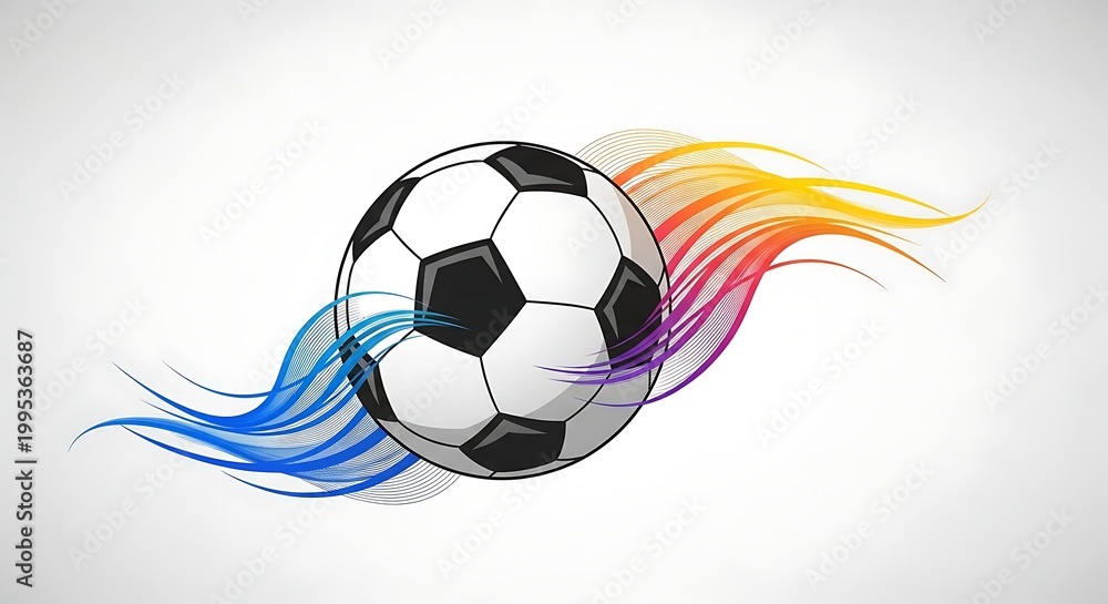 Fototapeta premium Energetic abstract soccer ball design with flowing blue and orange colorful wave elements in motion