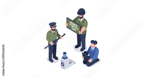 Isometric Illustration of Police Officers Investigating Crime Scene.