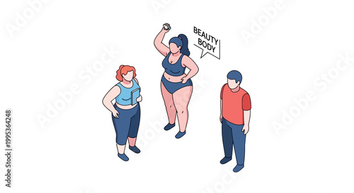 Isometric Illustration of Diverse People Celebrating Body Positivity and Beauty.