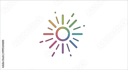 Vibrant rainbow sunburst icon radiating joy and positive energy on a white background minimal design