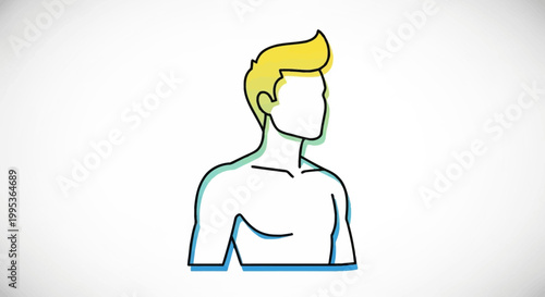 Modern line art illustration of a faceless male torso with vibrant yellow hair design, health and