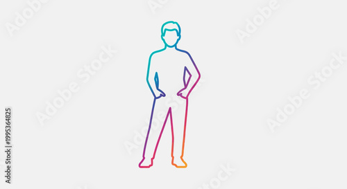 Colorful gradient outline icon of a confident man standing with hands on hips