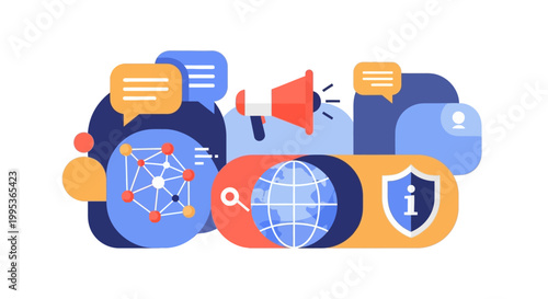 Digital security icons and symbols.