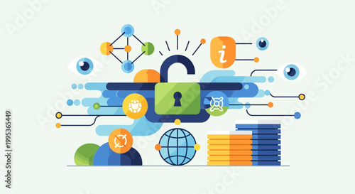 Digital security padlock icon concept.