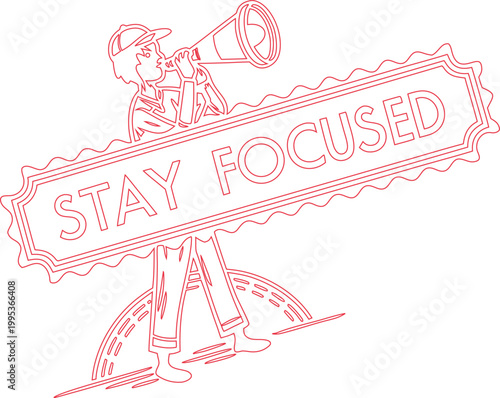 Dynamic stylized figure delivering an important message of unwavering concentration and persistence to achieve goals