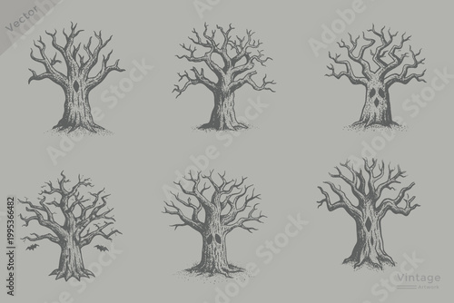 Fotografie hand drawn Halloween dead tree collection illustration