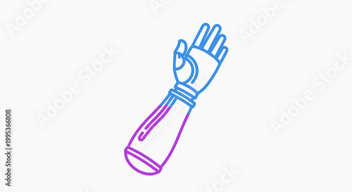 Modern gradient line icon of a futuristic robotic arm or bionic prosthesis for advanced human