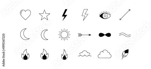 Abstract icon set on black background