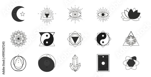 Esoteric symbols collection black and white design elements