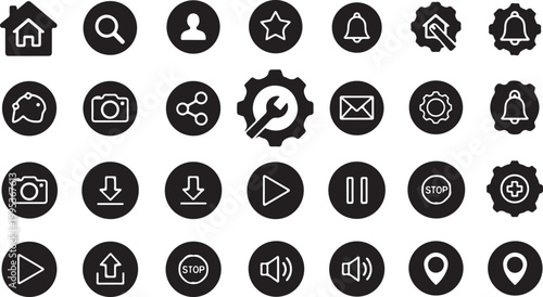 Collection of various black and white icons set