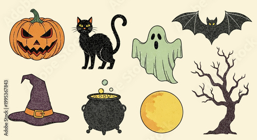 Halloween icons and symbols set.