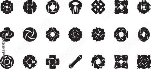 Geometric shapes and symbols in black and white