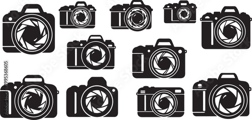 Collection of various camera icons in black color
