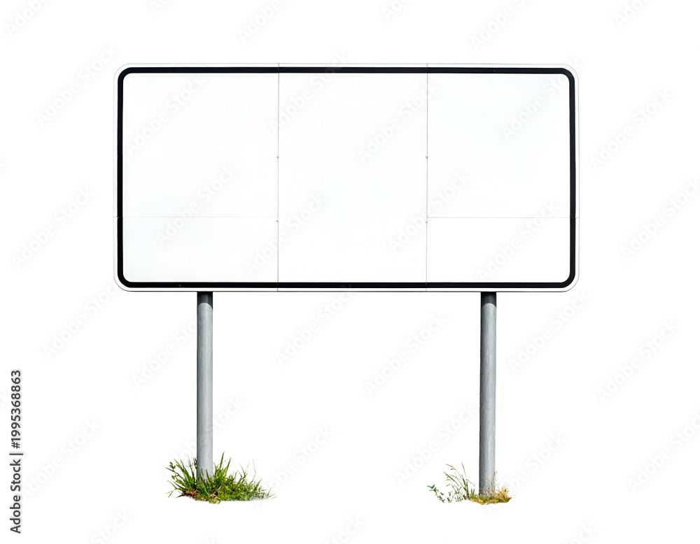 Obraz premium White, empty, rectangular billboard with three panels on poles