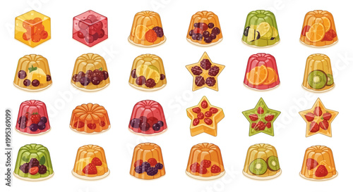 Gelatin desserts provide a colorful display of delicious fruit snacks.