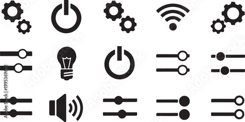Technology icons for settings and controls on screen