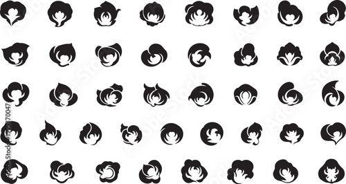 Various cartoon faces with different expressions and hairstyles