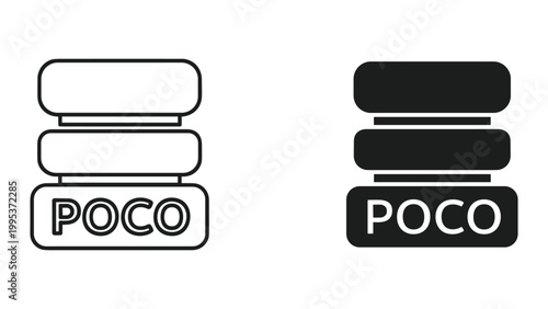 Poco logo design with two variations and stacked rectangular shapes