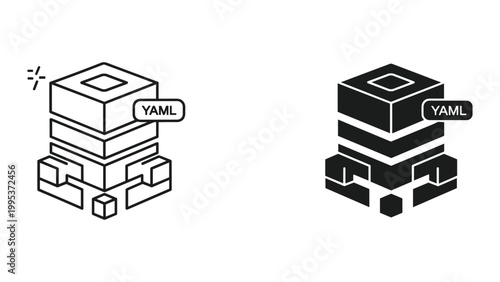 Yaml data structure icon in line and solid style on white background