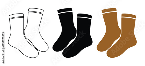 Canvastavla Comfortable socks vector set, three pairs of casual athletic socks in white outl