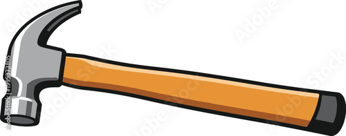 Cartoon style illustration of a claw hammer with wooden handle