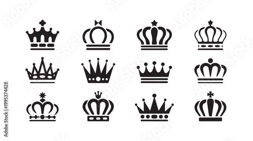 Royal crown vector silhouettes pack black heraldic symbols for luxury branding and awards.