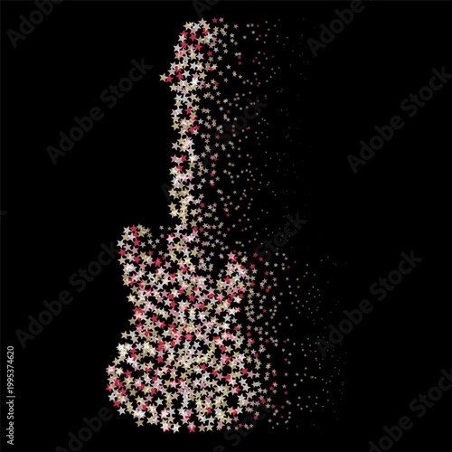 Vector abstract electric guitar silhouette formed by star particles and flowing dust for music technology digital entertainment and artificial intelligence sound concept