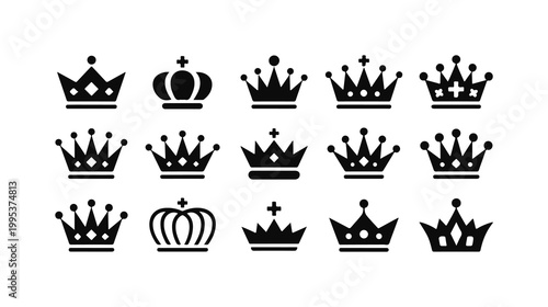 Elegant crown icons in a professional flat design for representing monarchy and achievement.