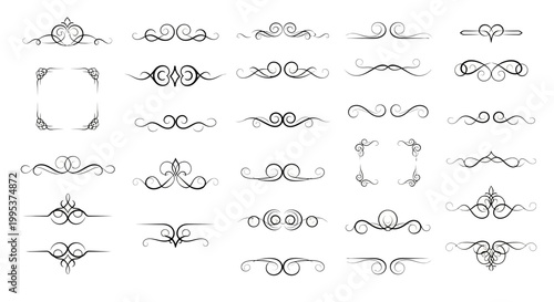 Collection of various elegant black ornamental frames and borders on a white background