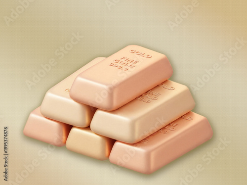 Stack of gold bars on a patterned background. Financial concept of wealth, saving, and investment. Precious metal asset for banking, economy, and commodity market trading illustration.