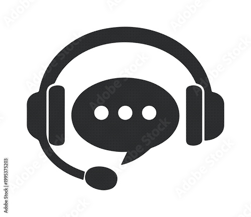 Customer support headset icon with speech bubble, minimalist call center operator vector, black communication symbol for help desk and service