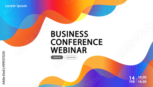 Business conference webinar banner template with abstract vibrant fluid wave gradient shapes representing creative energy modern innovation and professional digital networking