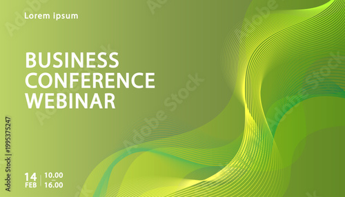 Abstract green wave line background for business conference webinar and sustainable technology seminar presentation banner with professional layout