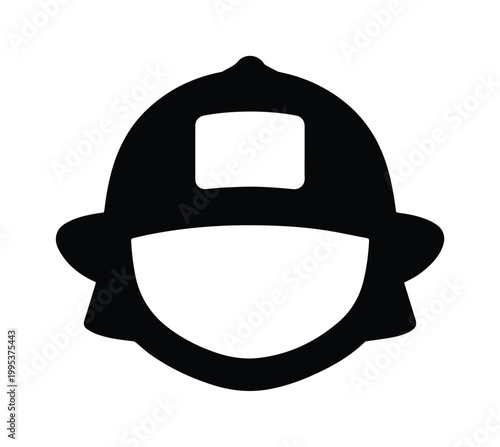 Firefighter helmet silhouette icon, black firefighter headwear vector, emergency responder equipment symbol for safety and rescue branding
