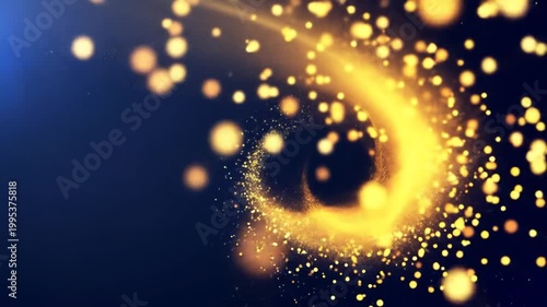 Abstract golden light trails on dark blue background artistic motion