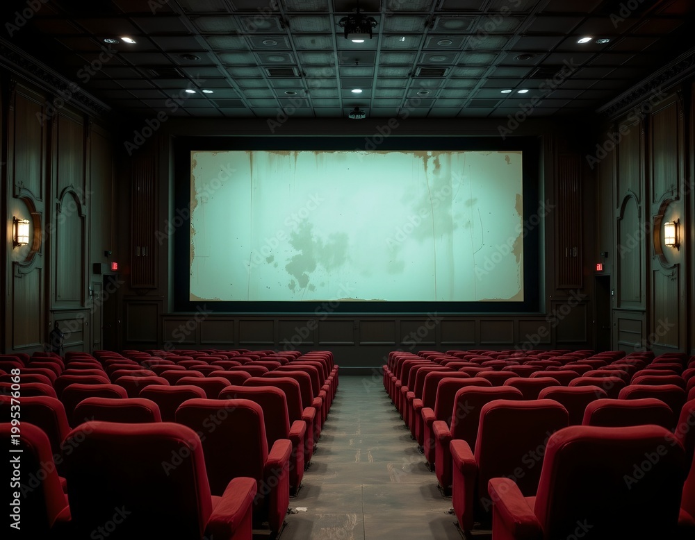 Fototapeta premium Empty Vintage Movie Theater with Dim Moody Lighting