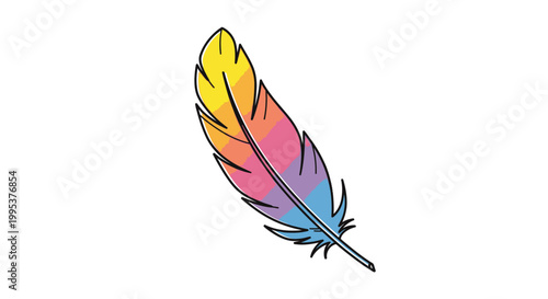 A vibrant hand-drawn feather illustration displaying a beautiful rainbow color gradient