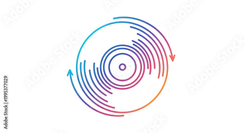Vibrant abstract vinyl record icon with swirling gradient colors symbolizing audio playback and