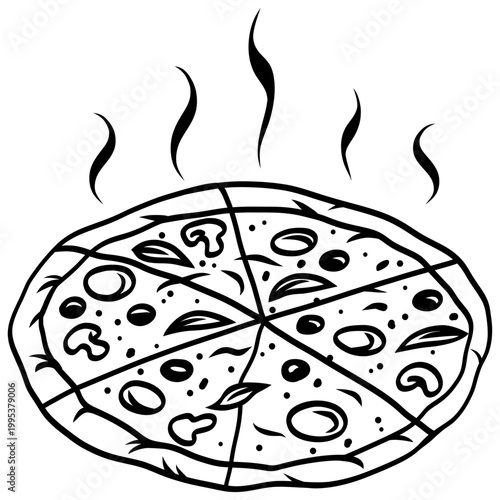 Hot Pizza Slices Drawing Illustration Vector