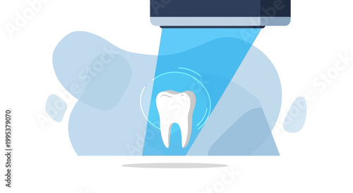 Dental scanning device projecting blue light on tooth for analysis